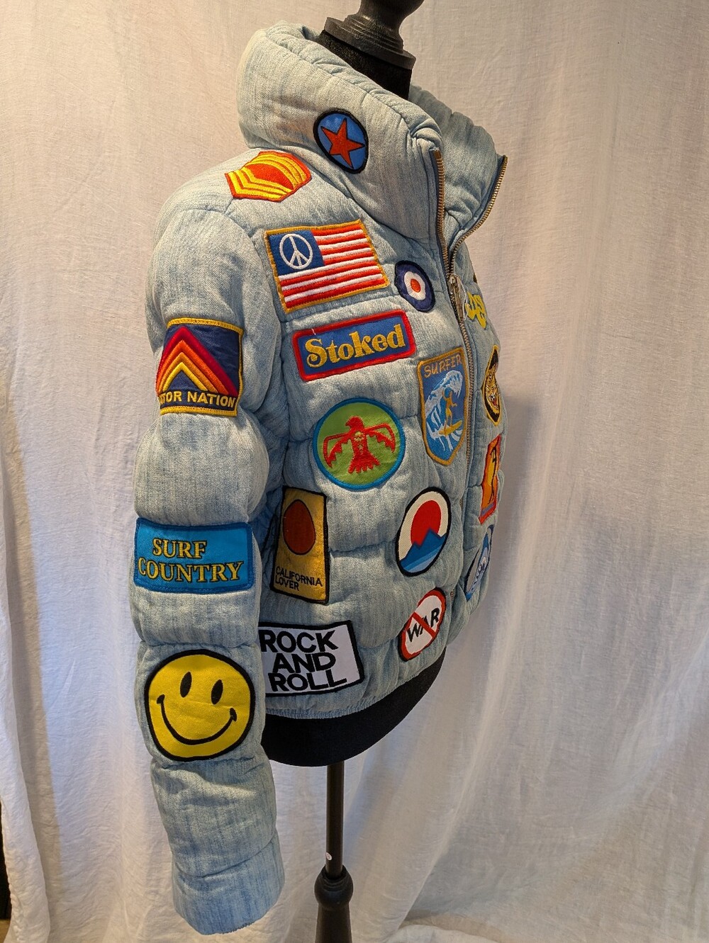Aviator Nation Vintage Patch Denim Apres Puffer Size S - Picture 4 of 15
